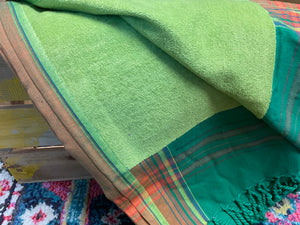 Kikoy Towel: Kelly Green and Orange edge with Lime Green terry lining
