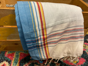Kikoy Towel: White with Blue edge and bright blue terry lining