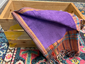 Kikoy Towel: Rusty Apricot Stripe with Purple edge and bright purple terry lining