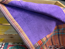 Load image into Gallery viewer, Kikoy Towel: Rusty Apricot Stripe with Purple edge and bright purple terry lining