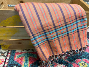 Kikoy Towel: Rusty Apricot Stripe with Purple edge and bright purple terry lining