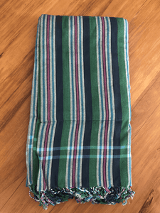 Kikoy Towel: Green/Pink/Navy stripes and Teal terry lining - Salt and Reverie