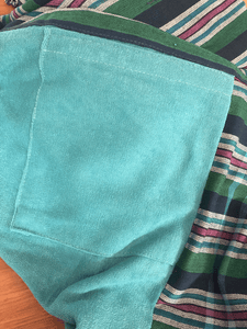 Kikoy Towel: Green/Pink/Navy stripes and Teal terry lining - Salt and Reverie