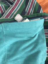 Load image into Gallery viewer, Kikoy Towel: Green/Pink/Navy stripes and Teal terry lining - Salt and Reverie