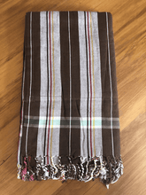 Load image into Gallery viewer, Kikoy Towel: Brown and White Stripes with Pink terry lining - Salt and Reverie