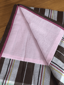 Kikoy Towel: Brown and White Stripes with Pink terry lining - Salt and Reverie