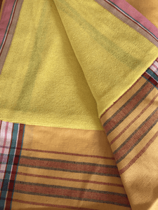 Kikoy Towel: Canary Yellow and Pink edge with Luminous Yellow terry lining - Salt and Reverie
